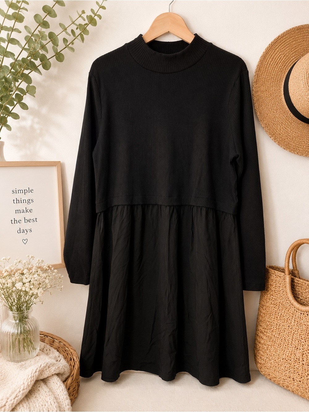 Maurices Black Long Sleeve Crew Neck Casual Dress